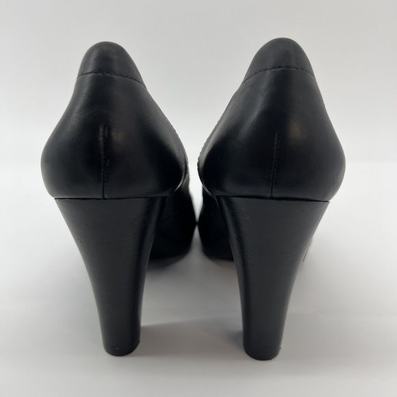 Tsubo Pumps Women's 8.5 Black Leather Gray Suede Stacked 4” Heels Buttery Soft‎ - Picture 5 of 11
